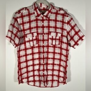 Ted Baker lightweight buffalo check red white plaid summer sz 5(XL) pockets SS